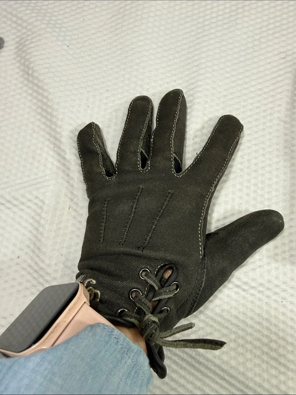 Harley-Davidson Black Lace-Up Leather Riding Gloves size S